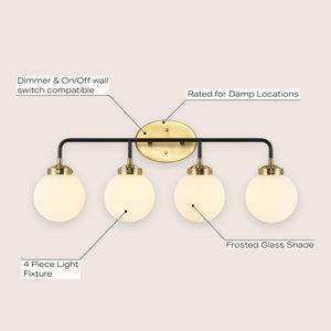 Caleb 4-Light Contemporary Transitional Iron/Glass LED Vanity Light
