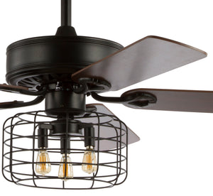 Asher 3-Light Industrial Metal/Wood LED Ceiling Fan With Remote