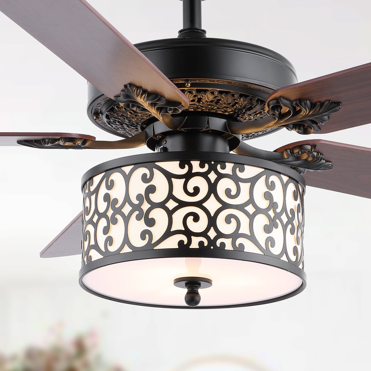 Paolo-3-Light-Farmhouse-Industrial-Iron-Scroll-Drum-Shade-LED-Ceiling-Fan-With-Remote-Ceiling-Fans