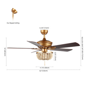 Erin 3-Light Rustic Farmhouse Iron/Wood Bead Mobile-App/Remote-Controlled LED Ceiling Fan