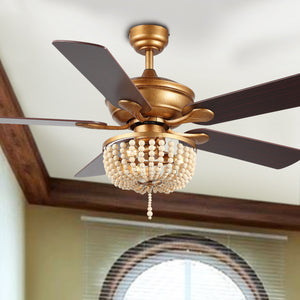 Erin 3-Light Rustic Farmhouse Iron/Wood Bead Mobile-App/Remote-Controlled LED Ceiling Fan