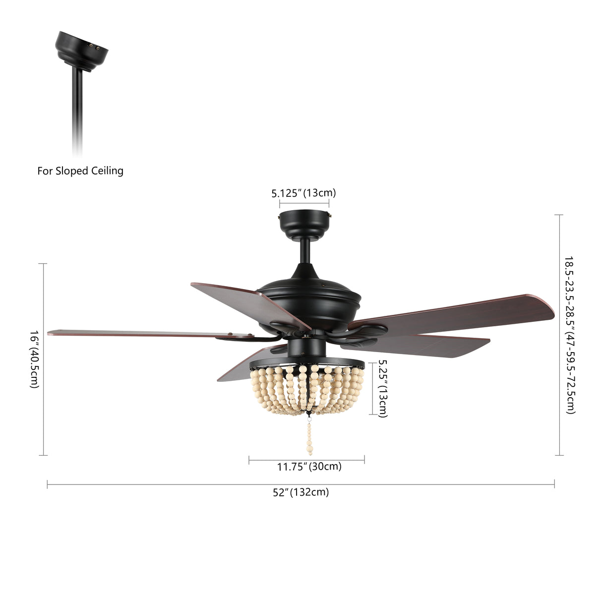 Erin 3-Light Rustic Farmhouse Iron/Wood Bead Mobile-App/Remote-Controlled LED Ceiling Fan