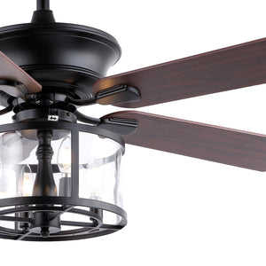 Braxton 4-Light Farmhouse Industrial Iron Drum Shade LED Ceiling Fan With Remote