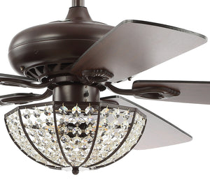 Joanna 3-Light Bronze Crystal LED Ceiling Fan With Remote