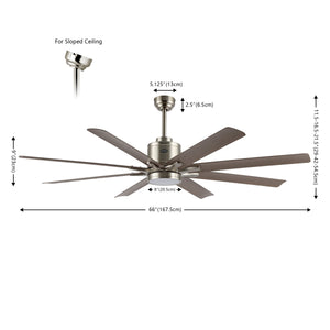 Octo 1-Light Contemporary Industrial Iron/Plastic Mobile-App/Remote-Controlled 6-Speed Ceiling Fan with Integrated LED Light