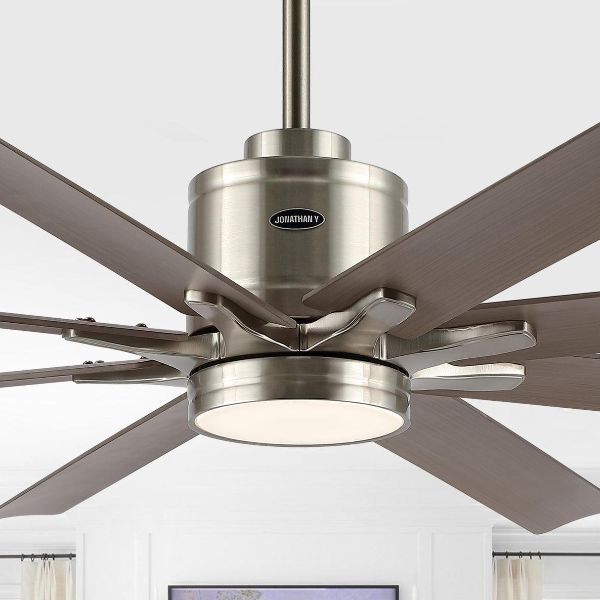 Octo 1-Light Contemporary Industrial Iron/Plastic Mobile-App/Remote-Controlled 6-Speed Ceiling Fan with Integrated LED Light