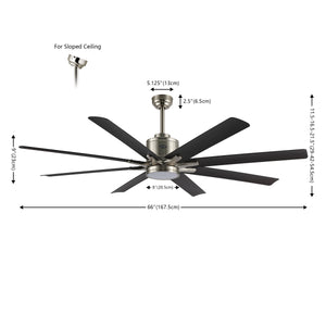 Octo 1-Light Contemporary Industrial Iron/Plastic Mobile-App/Remote-Controlled 6-Speed Ceiling Fan with Integrated LED Light