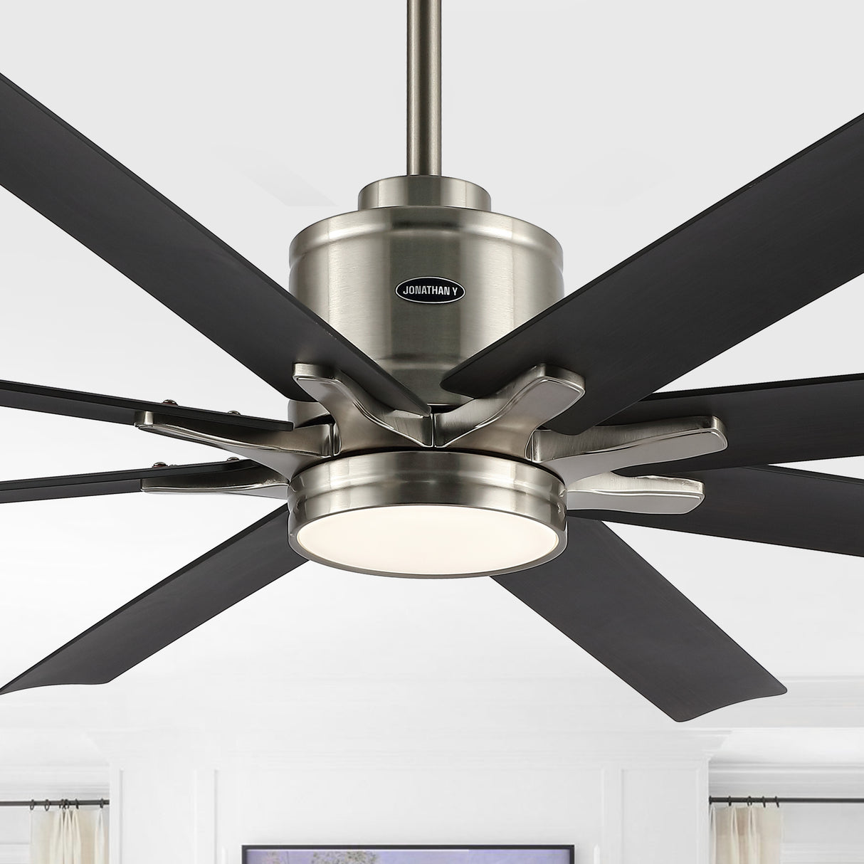 Octo 1-Light Contemporary Industrial Iron/Plastic Mobile-App/Remote-Controlled 6-Speed Ceiling Fan with Integrated LED Light