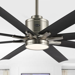 Octo 1-Light Contemporary Industrial Iron/Plastic Mobile-App/Remote-Controlled 6-Speed Ceiling Fan with Integrated LED Light
