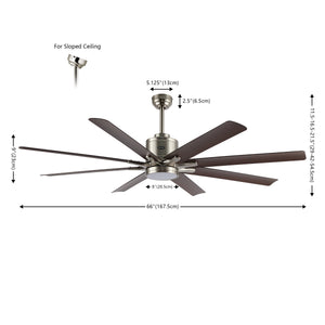 Octo 1-Light Contemporary Industrial Iron/Plastic Mobile-App/Remote-Controlled 6-Speed Ceiling Fan with Integrated LED Light