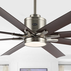 Octo 1-Light Contemporary Industrial Iron/Plastic Mobile-App/Remote-Controlled 6-Speed Ceiling Fan with Integrated LED Light