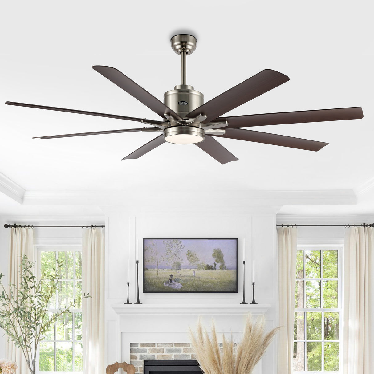 Octo 1-Light Contemporary Industrial Iron/Plastic Mobile-App/Remote-Controlled 6-Speed Ceiling Fan with Integrated LED Light