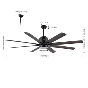 Octo 1-Light Contemporary Industrial Iron/Plastic Mobile-App/Remote-Controlled 6-Speed Ceiling Fan with Integrated LED Light