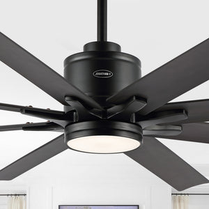 Octo 1-Light Contemporary Industrial Iron/Plastic Mobile-App/Remote-Controlled 6-Speed Ceiling Fan with Integrated LED Light