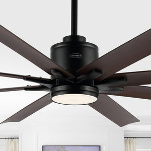 Octo 1-Light Contemporary Industrial Iron/Plastic Mobile-App/Remote-Controlled 6-Speed Ceiling Fan with Integrated LED Light
