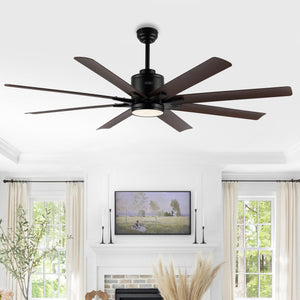 Octo 1-Light Contemporary Industrial Iron/Plastic Mobile-App/Remote-Controlled 6-Speed Ceiling Fan with Integrated LED Light