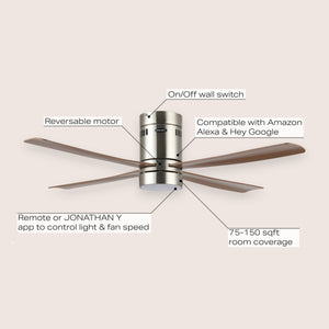 Theo 1-Light Contemporary Minimalist Iron/Acrylic Mobile-App/Remote-Controlled 6-Speed Integrated LED Ceiling Fan