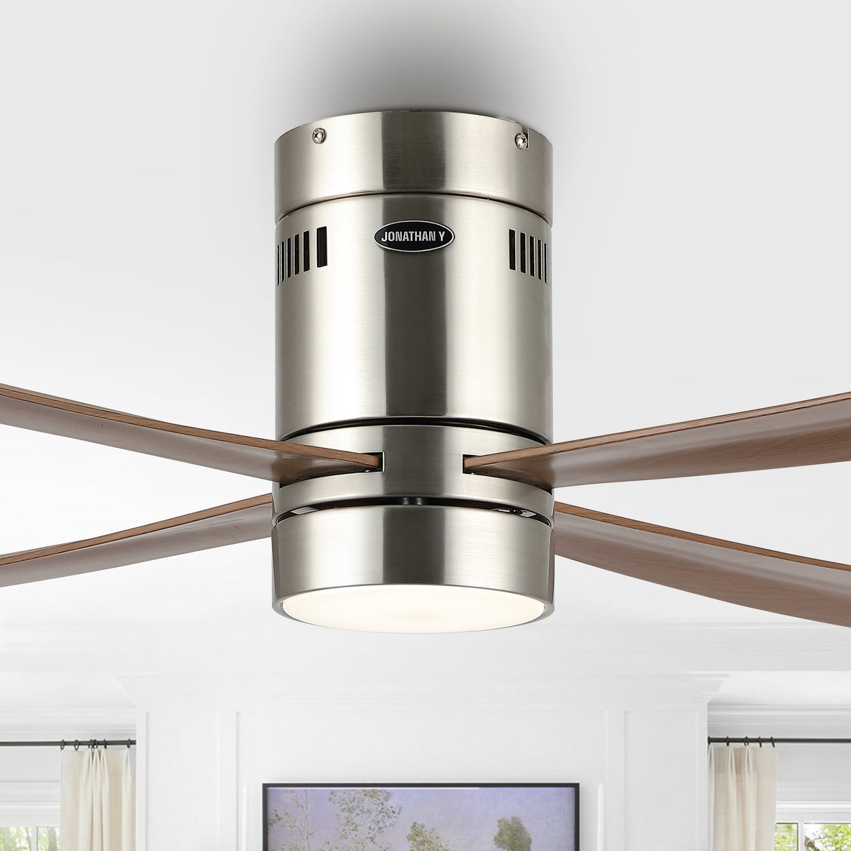 Theo 1-Light Contemporary Minimalist Iron/Acrylic Mobile-App/Remote-Controlled 6-Speed Integrated LED Ceiling Fan