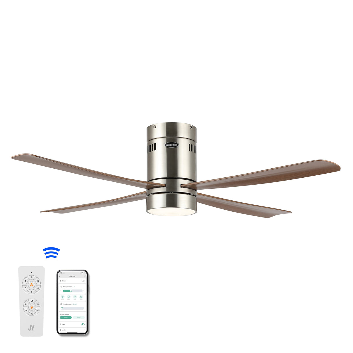 Theo 1-Light Contemporary Minimalist Iron/Acrylic Mobile-App/Remote-Controlled 6-Speed Integrated LED Ceiling Fan