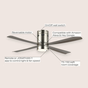 Theo 1-Light Contemporary Minimalist Iron/Acrylic Mobile-App/Remote-Controlled 6-Speed Integrated LED Ceiling Fan