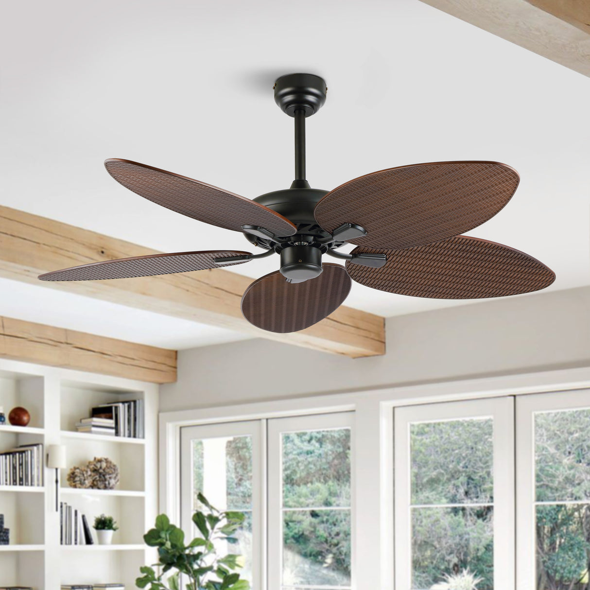 Raffles Bohemian Industrial Iron/Plastic Mobile-App/Remote-Controlled 6-Speed Palm Blade Ceiling Fan