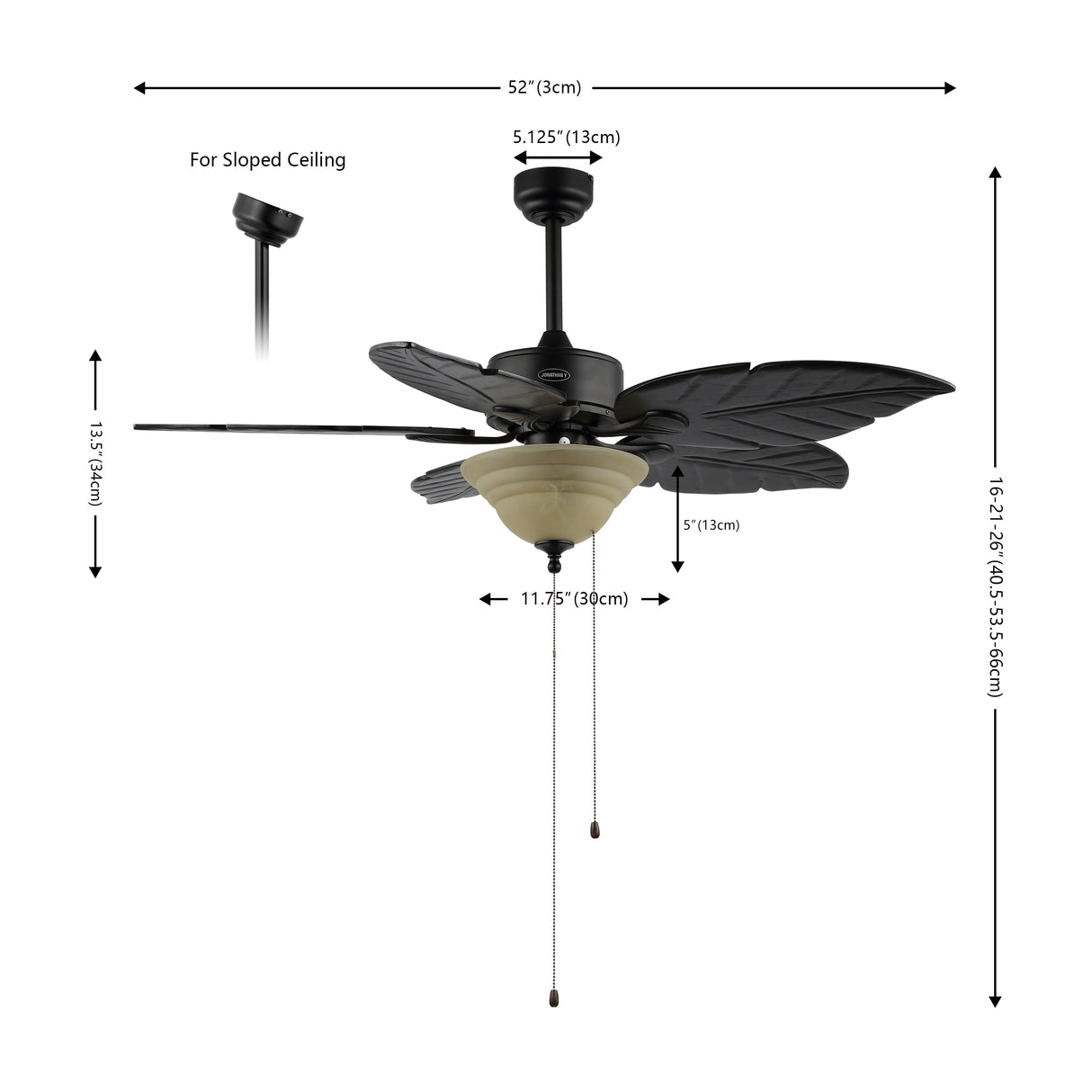 Poinciana 3-Light Coastal Bohemian Iron/Wood Palm Leaf LED Ceiling Fan with Pull Chain
