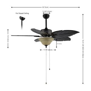 Poinciana 3-Light Coastal Bohemian Iron/Wood Palm Leaf LED Ceiling Fan with Pull Chain