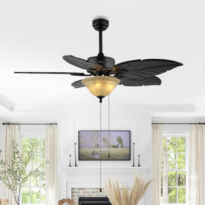 Poinciana 3-Light Coastal Bohemian Iron/Wood Palm Leaf LED Ceiling Fan with Pull Chain