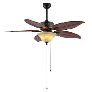 Poinciana 3-Light Coastal Bohemian Iron/Wood Palm Leaf LED Ceiling Fan with Pull Chain