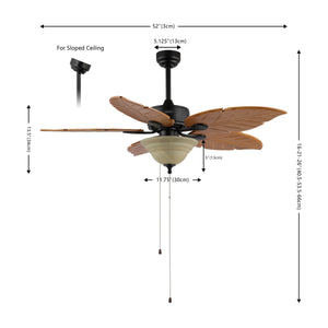 Poinciana 3-Light Coastal Bohemian Iron/Wood Palm Leaf LED Ceiling Fan with Pull Chain