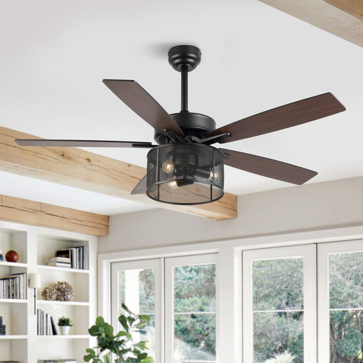 Max 3-Light Farmhouse Industrial Iron/Wood Mobile-App/Remote-Controlled LED Ceiling Fan