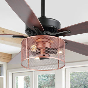 Max 3-Light Farmhouse Industrial Iron/Wood Mobile-App/Remote-Controlled LED Ceiling Fan