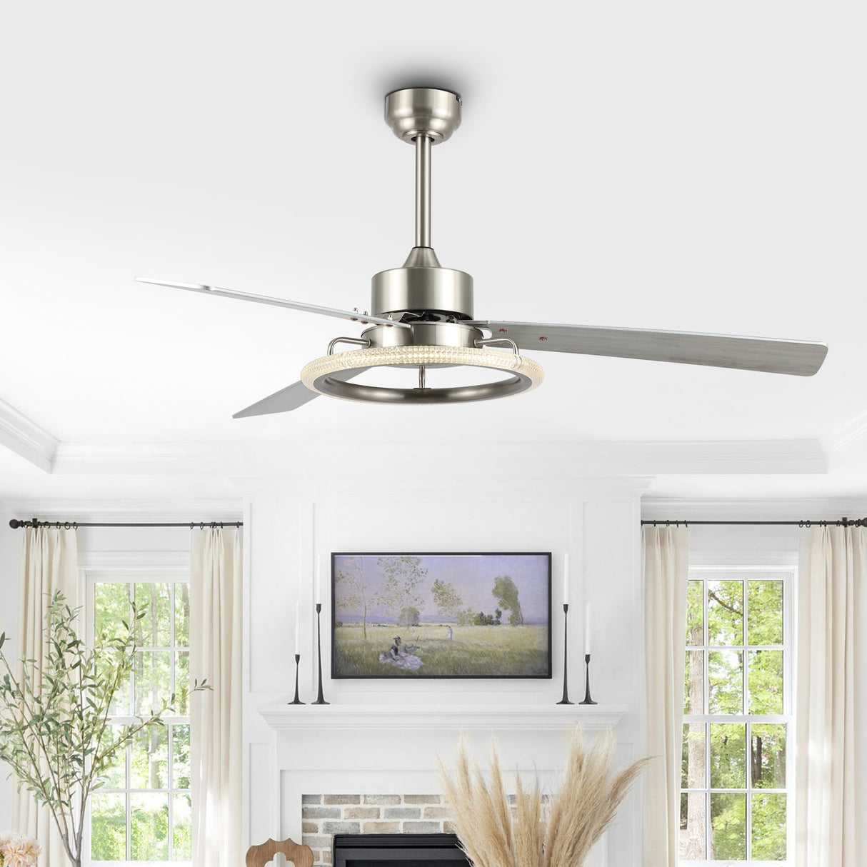 Remy 1-Light Modern Industrial Iron/Acrylic/Wood Remote-Controlled 6-Speed Integrated LED Ceiling Fan