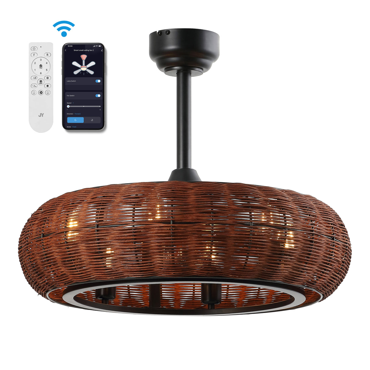 Cassidy 6-Light LED Metal Rattan Ceiling Fan with Remote