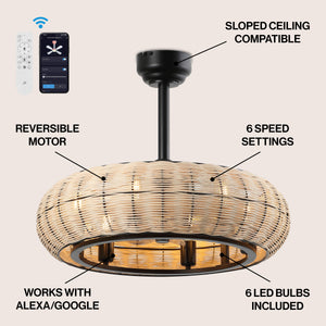Cassidy 6-Light LED Metal Rattan Ceiling Fan with Remote