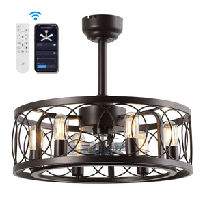Celeste 6-Light Industrial LED Ceiling Fan with Metal Frame and Remote Control