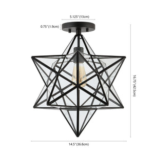 Ava 1-Light Farmhouse Bohemian Iron/Glass LED Semi Flush Mount