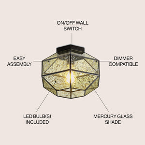 Evelyn 1-Light Vintage Farmhouse Iron/Glass LED Flush Mount