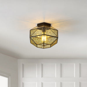 Evelyn 1-Light Vintage Farmhouse Iron/Glass LED Flush Mount