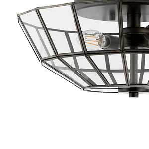 Theo 2-Light Farmhouse Rustic Iron/Glass LED Semi Flush Mount