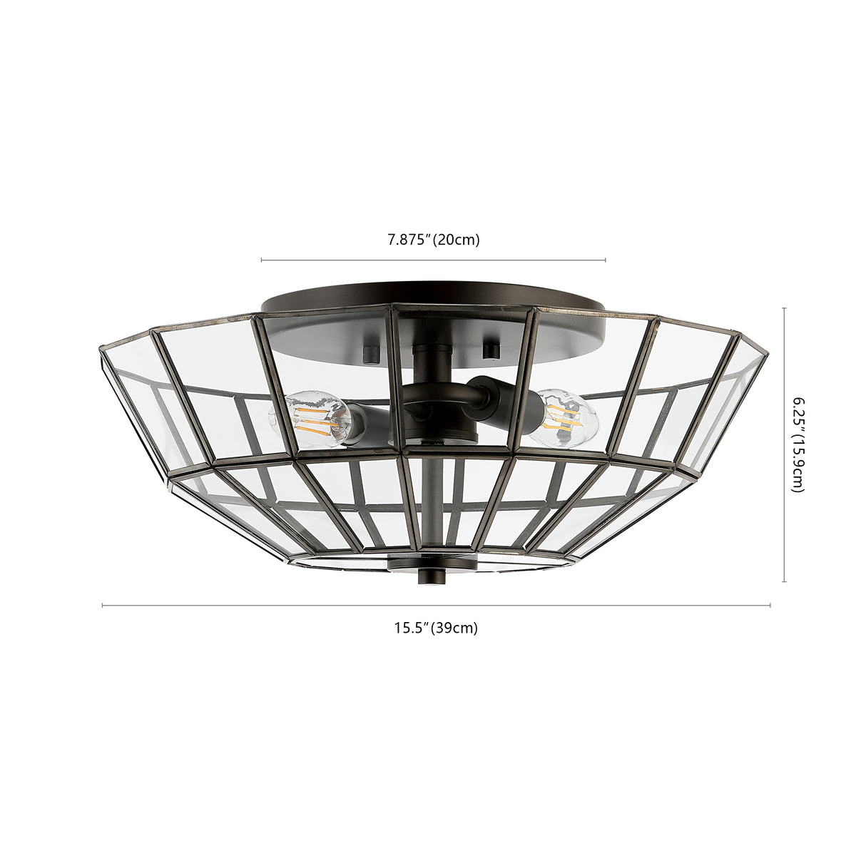 Theo 2-Light Farmhouse Rustic Iron/Glass LED Semi Flush Mount