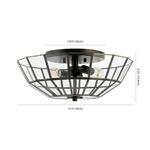 Theo 2-Light Farmhouse Rustic Iron/Glass LED Semi Flush Mount