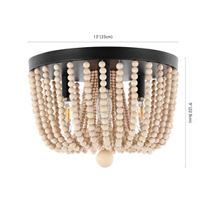 Eivissa 3-Light Coastal Farmhouse Iron/Wood Bead LED Flush Mount