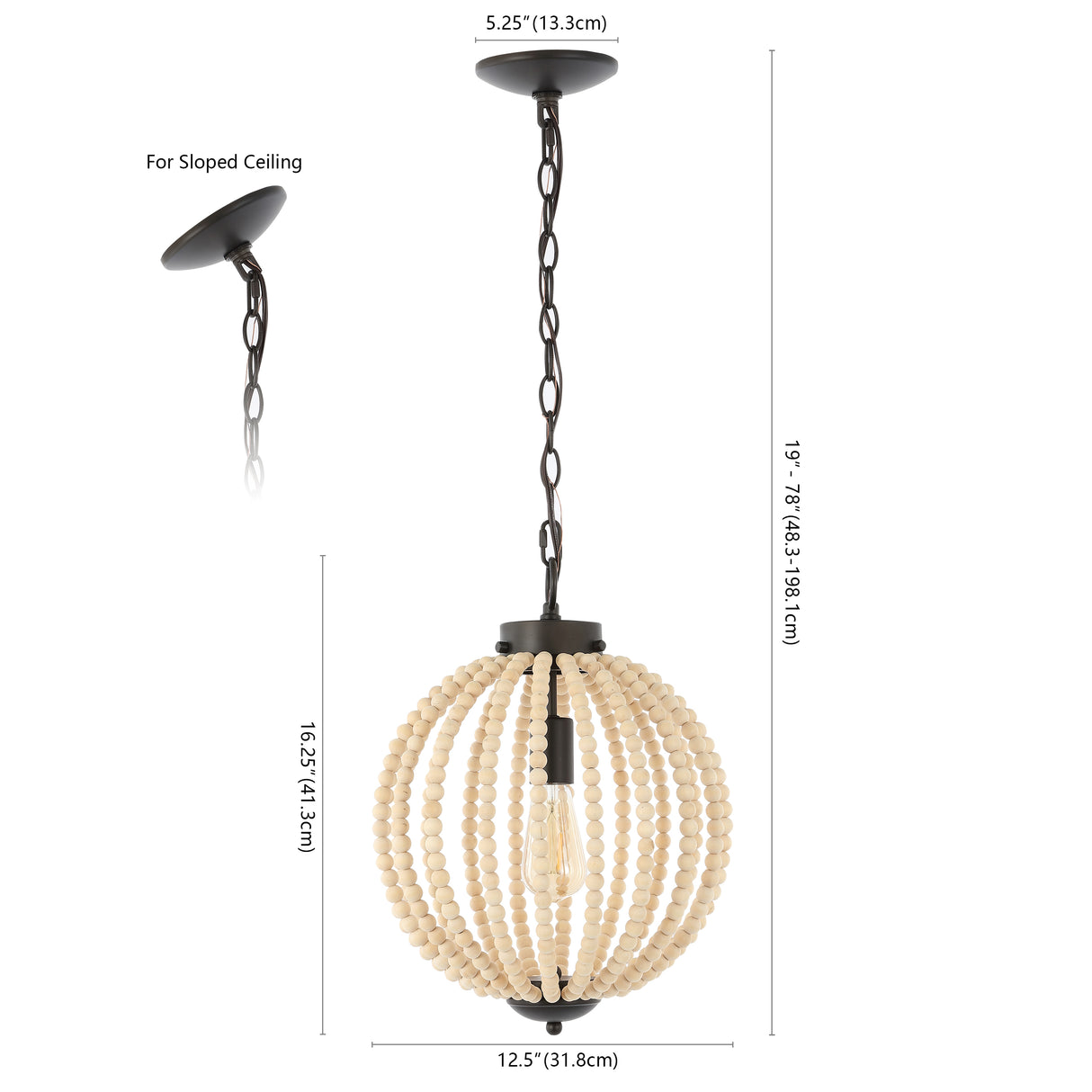 Abril 1-light rustic bohemian iron/wood bead led pendant