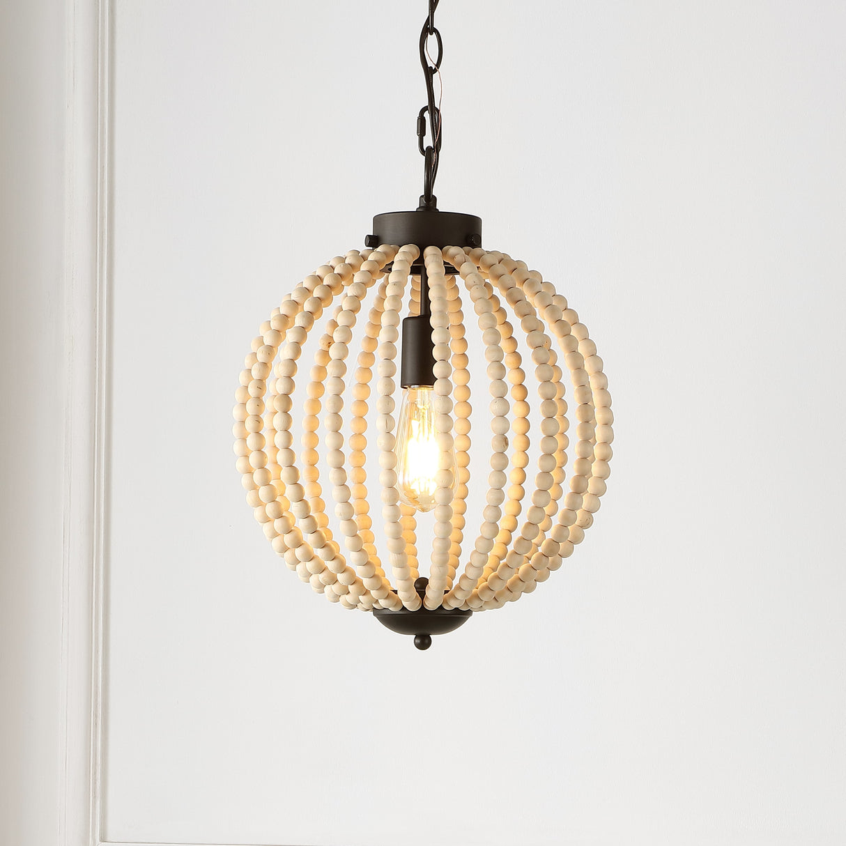 Abril 1-light rustic bohemian iron/wood bead led pendant