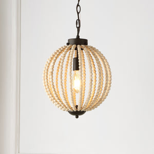 Abril 1-light rustic bohemian iron/wood bead led pendant