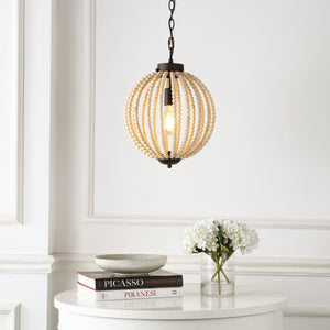 Abril 1-light rustic bohemian iron/wood bead led pendant