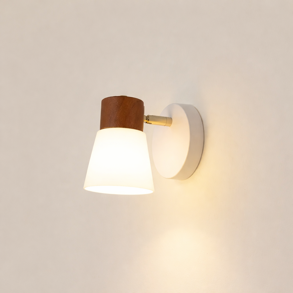 Minimalist Wooden Wall Lamp Double Head Glass Bedside Sconce Bedroom