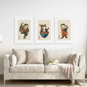 Funny Frog and Cat. Japanese Art. Matsumoto Hoji Poster