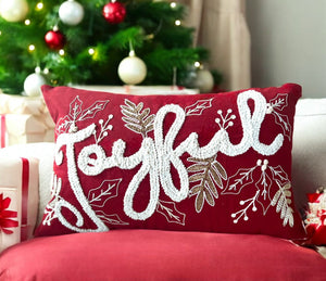 Joyful-Gold-and-Red-Embroidered-Christmas-Themed-Pillow-Throw-Pillow